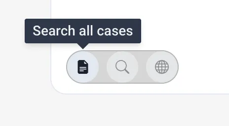 The search mode switch in ligi.ai, with the Search all cases option selected.